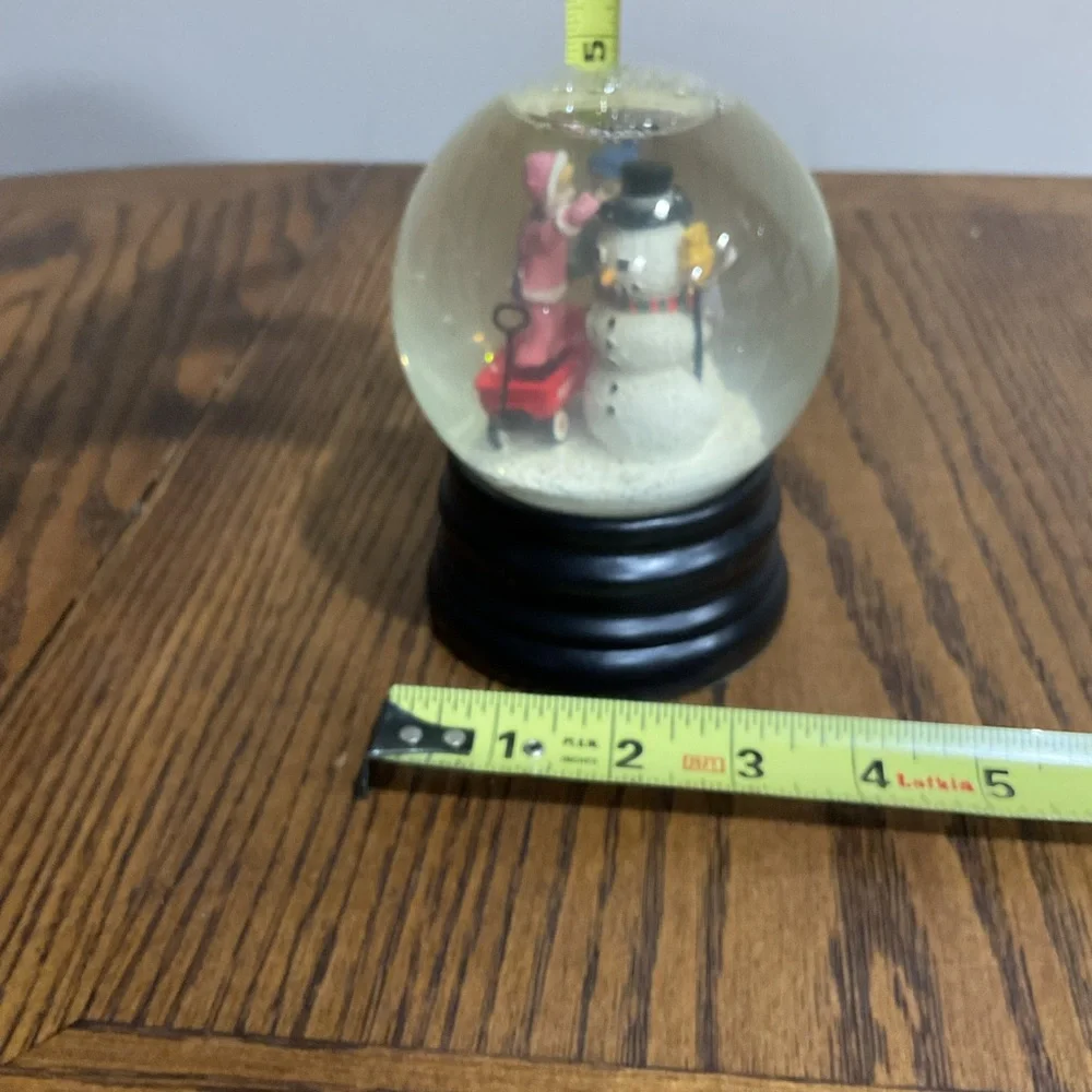 Festive Holiday Snow Globe with kids, wagon & snowman Black Base
